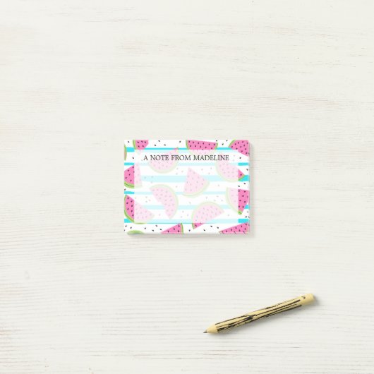 Neon Watermelon op Stripes Pattern Post-it® Notes (Op bureau)
