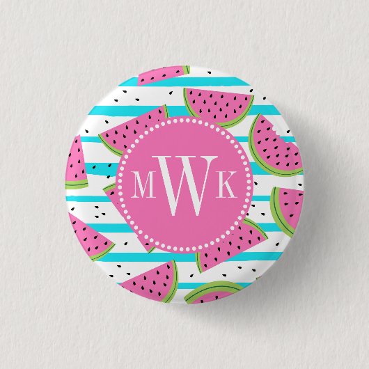 Neon Watermelon op Stripes Pattern Ronde Button 3,2 Cm (Voorkant)