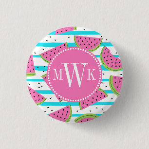 Neon Watermelon op Stripes Pattern Ronde Button 3,2 Cm