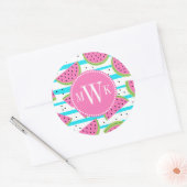 Neon Watermelon op Stripes Pattern Ronde Sticker (Envelop)
