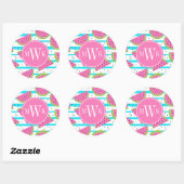 Neon Watermelon op Stripes Pattern Ronde Sticker (Vel)