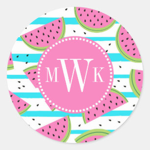 Neon Watermelon op Stripes Pattern Ronde Sticker