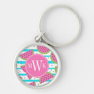Neon Watermelon op Stripes Pattern Sleutelhanger