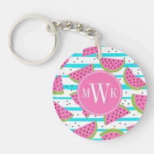Neon Watermelon op Stripes Pattern Sleutelhanger