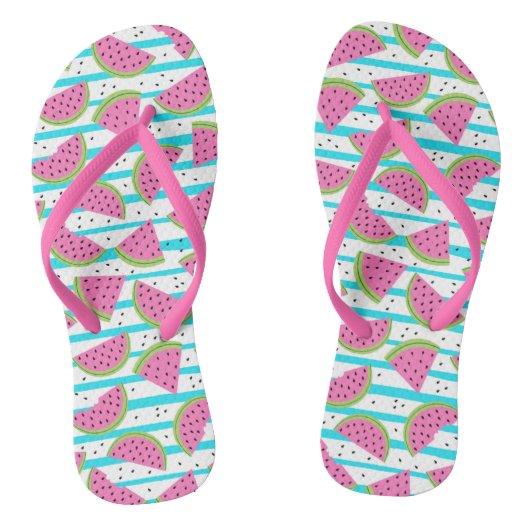Neon Watermelon op Stripes Pattern Teenslippers (Voetbed)