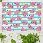 Neon Watermelon op Stripes Pattern Theedoek (Gevouwen)