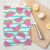Neon Watermelon op Stripes Pattern Theedoek (Quarter Fold)
