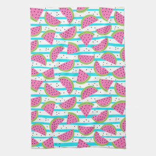 Neon Watermelon op Stripes Pattern Theedoek