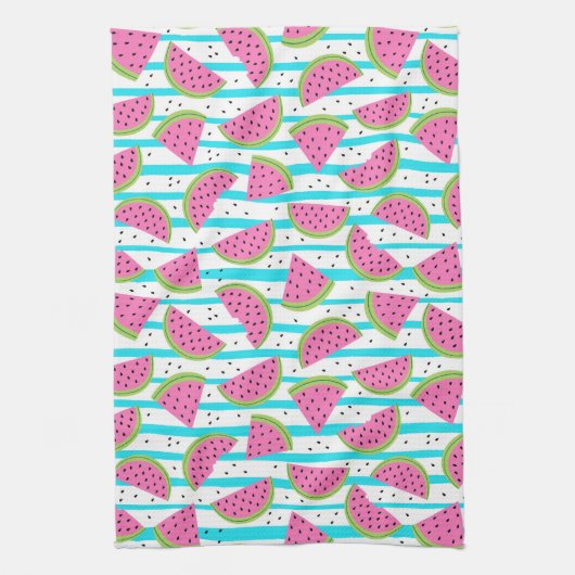 Neon Watermelon op Stripes Pattern Theedoek (Verticaal)