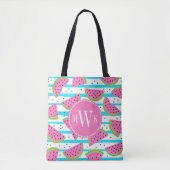 Neon Watermelon op Stripes Pattern Tote Bag (Voorkant)