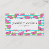 Neon Watermelon op Stripes Pattern Visitekaartje (Voorkant)