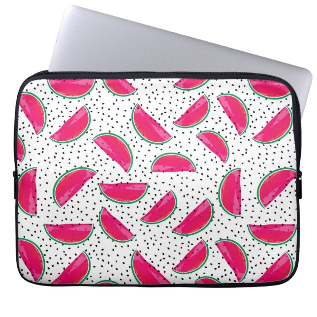 Neon Watermelon over het zaadpatroon Laptop Sleeve (Voorkant)