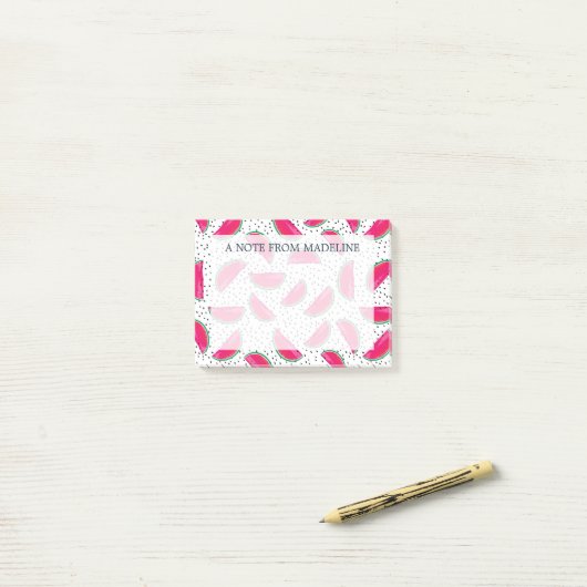 Neon Watermelon over het zaadpatroon Post-it® Notes (Op bureau)