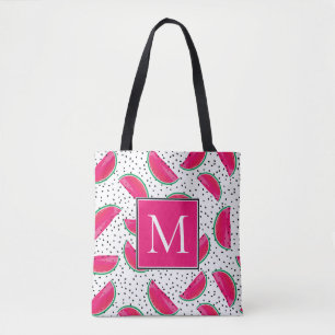 Neon Watermelon over het zaadpatroon Tote Bag