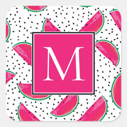 Neon Watermelon over het zaadpatroon Vierkante Sticker (Voorkant)