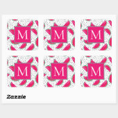 Neon Watermelon over het zaadpatroon Vierkante Sticker (Vel)