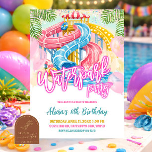Neon Waterpark Meisje Verjaardagsfeest Uitnodiging