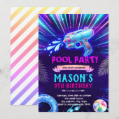 Neon waterpistool feest uitnodiging (Voorkant / Achterkant)