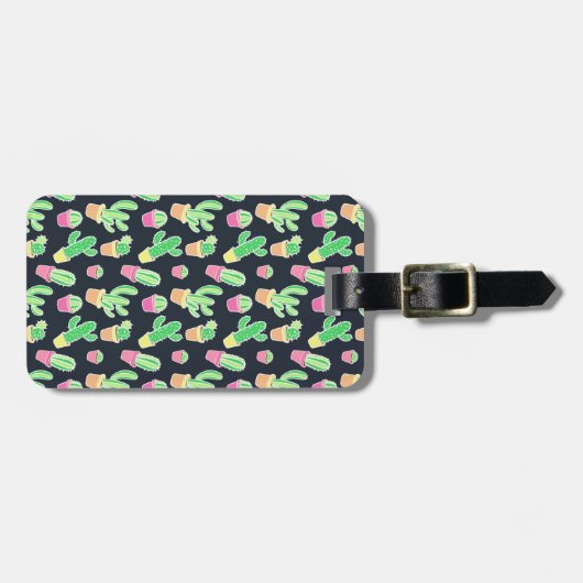 Neon Waterverf Cacti in Pots Pattern Bagagelabel (Voorkant horizontaal)