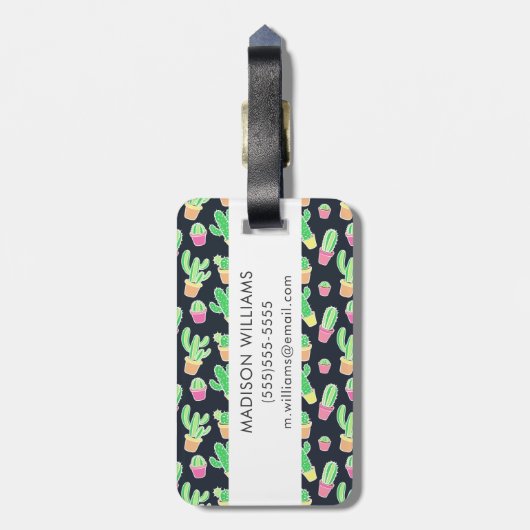 Neon Waterverf Cacti in Pots Pattern Bagagelabel (Achterkant verticaal)