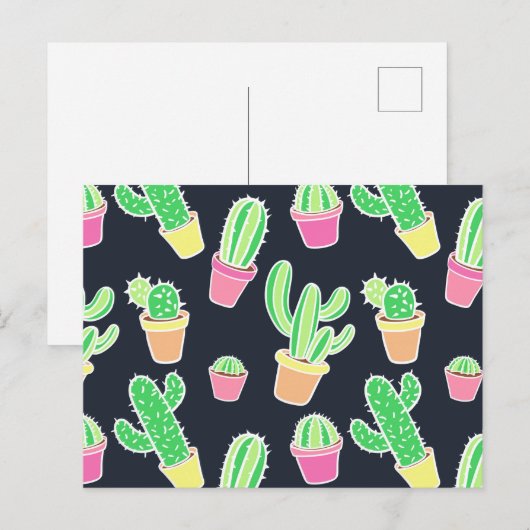 Neon Waterverf Cacti in Pots Pattern Briefkaart (Voorkant / Achterkant)