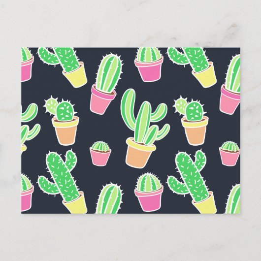 Neon Waterverf Cacti in Pots Pattern Briefkaart (Voorkant)