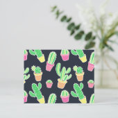 Neon Waterverf Cacti in Pots Pattern Briefkaart (Staand voorkant)