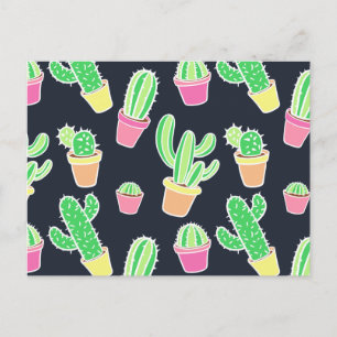 Neon Waterverf Cacti in Pots Pattern Briefkaart
