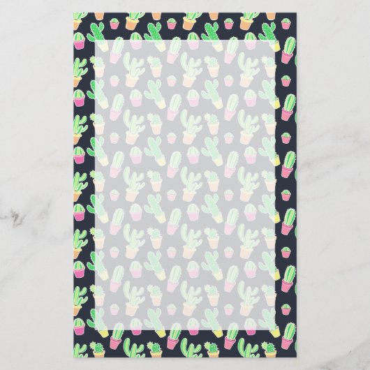 Neon Waterverf Cacti in Pots Pattern Briefpapier (Voorkant)
