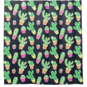Neon Waterverf Cacti in Pots Pattern Douchegordijn (Voorkant)