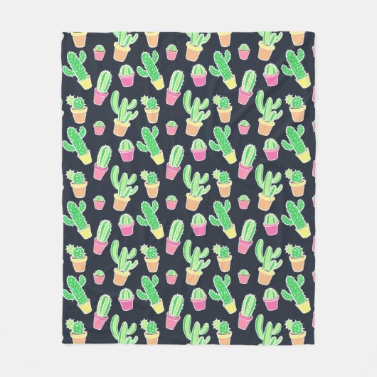 Neon Waterverf Cacti in Pots Pattern Fleece Deken (Voorkant)