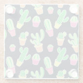 Neon Waterverf Cacti in Pots Pattern Glazen Onderzetter (Achterkant)