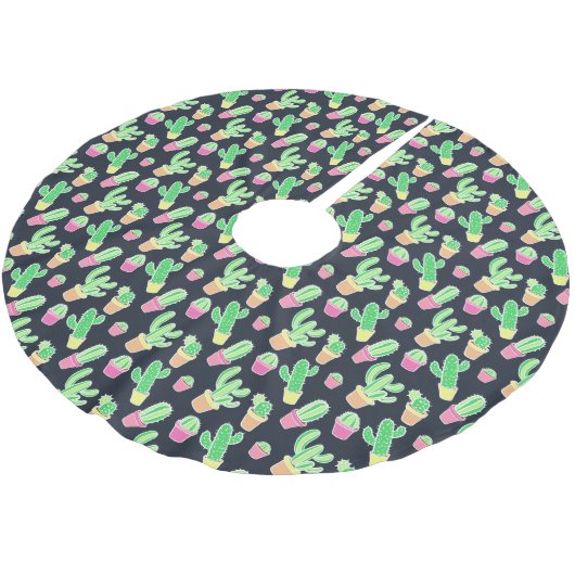 Neon Waterverf Cacti in Pots Pattern Kerstboom Rok (Gekanteld)
