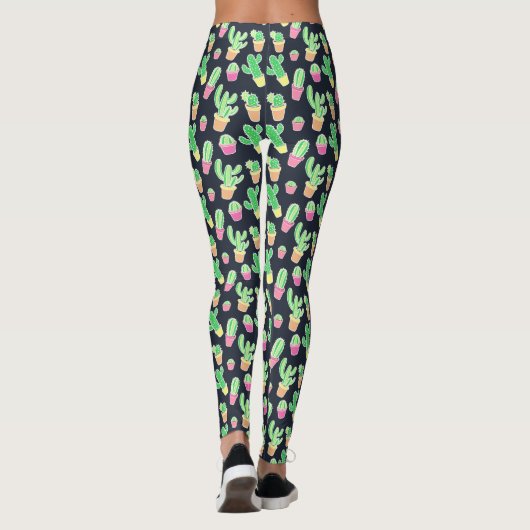 Neon Waterverf Cacti in Pots Pattern Leggings (Achterkant)