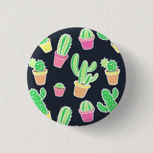 Neon Waterverf Cacti in Pots Pattern Ronde Button 3,2 Cm