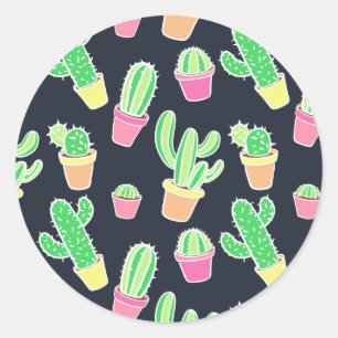 Neon Waterverf Cacti in Pots Pattern Ronde Sticker
