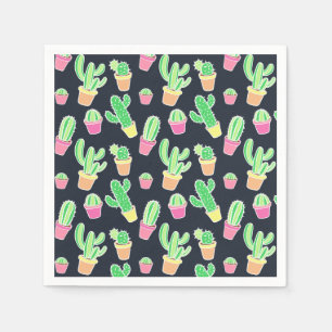 Neon Waterverf Cacti in Pots Pattern Servet
