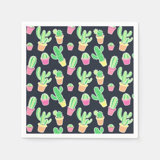 Neon Waterverf Cacti in Pots Pattern Servet (Voorkant)