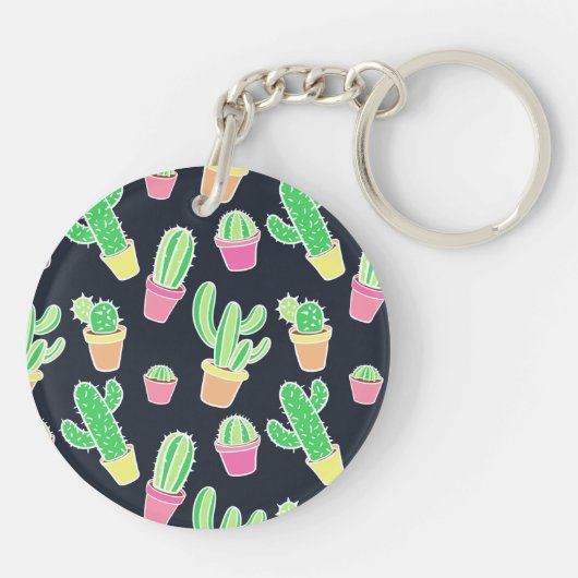 Neon Waterverf Cacti in Pots Pattern Sleutelhanger (Achterkant)