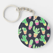 Neon Waterverf Cacti in Pots Pattern Sleutelhanger (Voorkant)