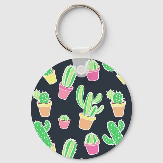 Neon Waterverf Cacti in Pots Pattern Sleutelhanger (Voorkant)
