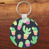 Neon Waterverf Cacti in Pots Pattern Sleutelhanger (Voorkant)