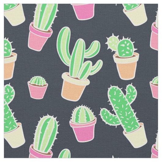 Neon Waterverf Cacti in Pots Pattern Stof (Close Up)