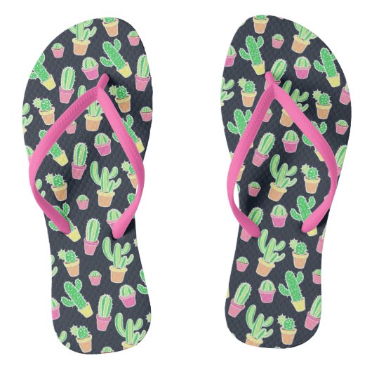 Neon Waterverf Cacti in Pots Pattern Teenslippers (Voetbed)
