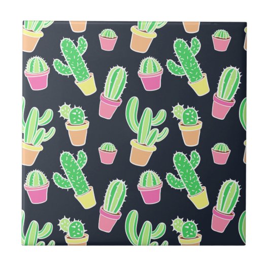 Neon Waterverf Cacti in Pots Pattern Tegeltje (Voorkant)