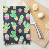 Neon Waterverf Cacti in Pots Pattern Theedoek (Quarter Fold)