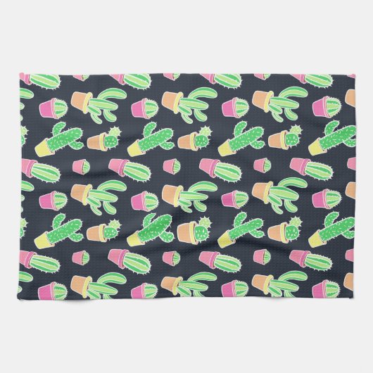 Neon Waterverf Cacti in Pots Pattern Theedoek (Horizontaal)