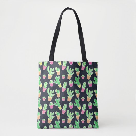 Neon Waterverf Cacti in Pots Pattern Tote Bag (Voorkant)