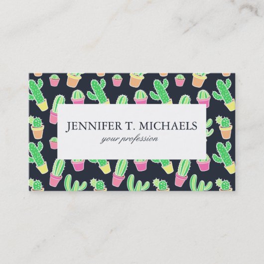 Neon Waterverf Cacti in Pots Pattern Visitekaartje (Voorkant)