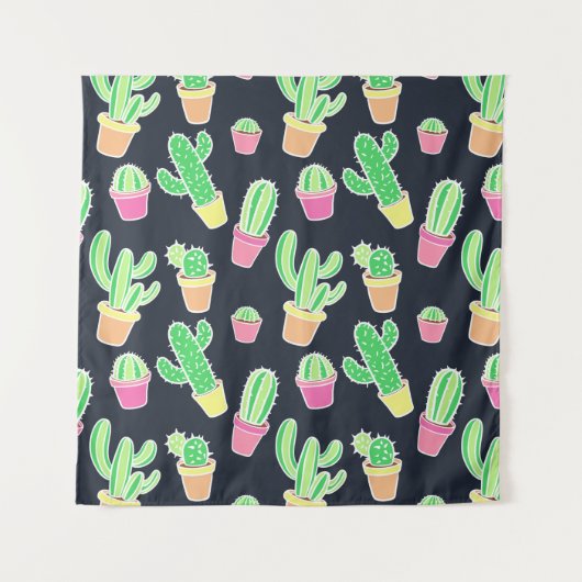 Neon Waterverf Cacti in Pots Pattern Wandkleed (Voorkant (horizontaal))